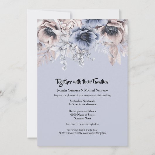 Invitation Fleur d'anémone bleu de la forêt (Devant)