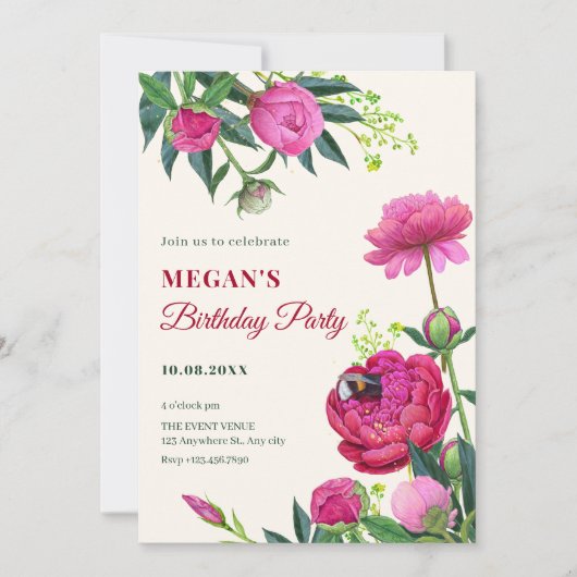 Invitation Fleur d'anniversaire (Devant)