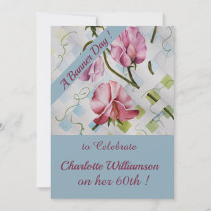 Invitation Fleur d'anniversaire aquarelle mauve et rose