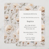 Invitation Fleur d'anniversaire Crème Marron Cocoa (Devant / Derrière)