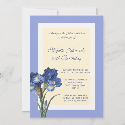 Invitation Fleur d'anniversaire de Blue Iris (Dos)