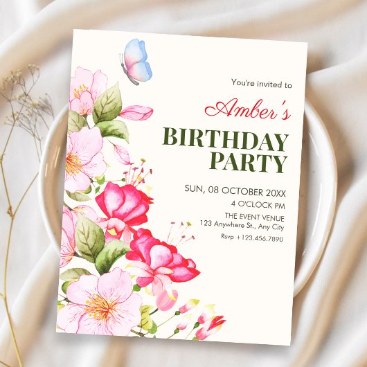 Invitation Fleur d'anniversaire en fleurs 