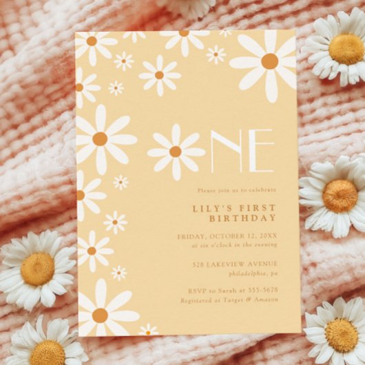 Invitation Fleur d'anniversaire Rétro Daisy