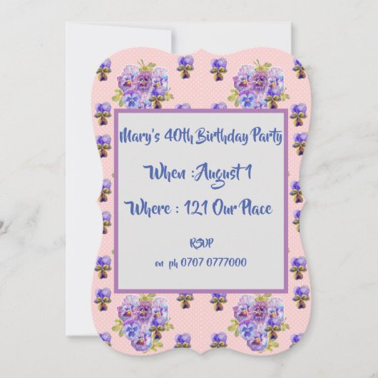 Invitation Fleur d'anniversaire rose 40e Fleur d'anniversaire (Devant)