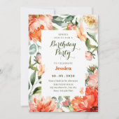 Invitation Fleur d'anniversaire vert orange (Devant)