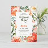 Invitation Fleur d'anniversaire vert orange (Debout devant)