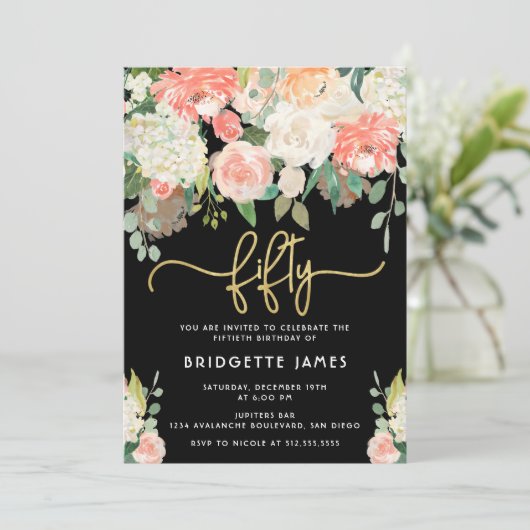 Invitation Fleur d'aquarelle 50e anniversaire (Debout devant)