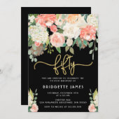 Invitation Fleur d'aquarelle 50e anniversaire (Devant / Derrière)