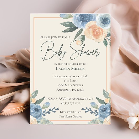 Invitation Fleur d'aquarelle Baby shower neutre pour les femm