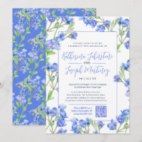 Fleur d'aquarelle bleu Speedwell QR RSVP mariage