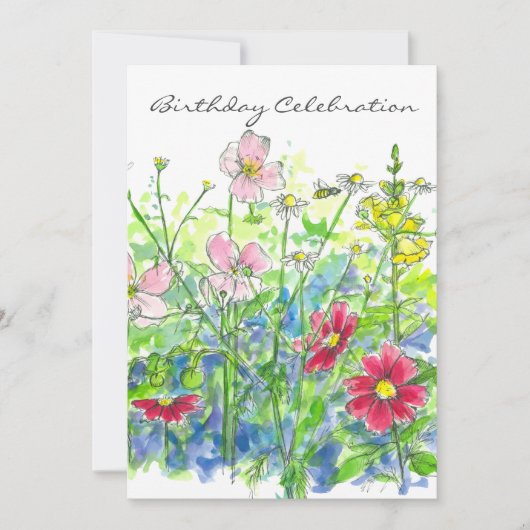 Invitation Fleur d'aquarelle Cosmos 70e fête d'anniversaire (Devant)