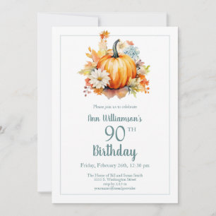 Invitation Fleur d'aquarelle de citrouille d'automne 90e anni