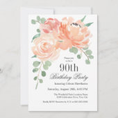 Invitation Fleur d'aquarelle féminine 90e fête d'anniversaire (Devant)