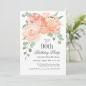 Invitation Fleur d'aquarelle féminine 90e fête d'anniversaire (Debout devant)