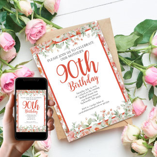 Invitation Fleur d'aquarelle féminine 90e fête d'anniversaire