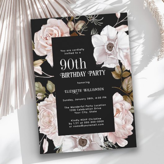 Invitation Fleur d'aquarelle féminine 90e fête d'anniversaire