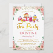 Invitation Fleur d'aquarelle Jardin Tea Party Filles Annivers (Devant)