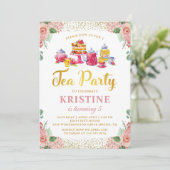 Invitation Fleur d'aquarelle Jardin Tea Party Filles Annivers (Debout devant)