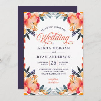 Invitation fleur d'aquarelle odessa orange violet