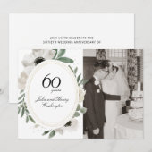 Invitation Fleur d'aquarelle Photo Or 60e Anniversaire (Devant / Derrière)