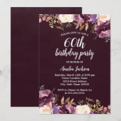Invitation Fleur d'aquarelle Purple Floral 60e fête d'anniver (Devant / Derrière)
