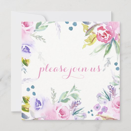 Invitation Fleur D'Aquarelle Romantique Réception Seulement (Devant)