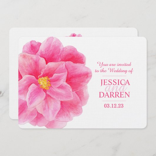 Invitation Fleur d'aquarelle rose camélia invitez à un mariag (Devant / Derrière)