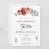 Invitation Fleur d'aquarelle Rose Floral 50e anniversaire (Devant)