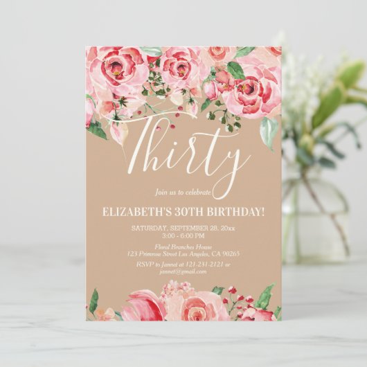 Invitation Fleur d'aquarelle rose vif (Debout devant)