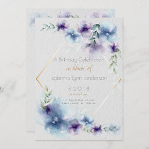 Invitation Fleur d'aquarelle transparente violet bleu