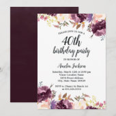 Invitation Fleur d'aquarelle violet Floral 40e anniversaire f (Devant / Derrière)