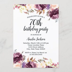 Invitation Fleur d'aquarelle violet Floral 70e fête d'anniver