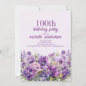 Invitation Fleur d'aquarelle violette élégante pour 100e anni (Devant)