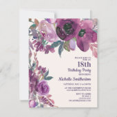 Invitation Fleur d'aquarelle violette élégante pour 18 ans (Devant)