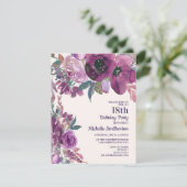 Invitation Fleur d'aquarelle violette élégante pour 18 ans (Debout devant)