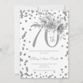 Invitation Fleur d'argent & Confetti 70e fête d'anniversaire (Devant)
