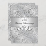 Invitation Fleur d'argent et Bow 25e anniversaire Mariage<br><div class="desc">Invitation Anniversaire. Elégant tourbillons floraux avec arc bijou en argent. Customisez avec vos propres détails. VEUILLEZ noter toutes les images plates ! Ils n'ont pas de vrais arcs,  diamants ou bijoux !</div>