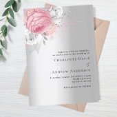 Invitation Fleur d'argent rose élégant mariage