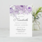 Invitation Fleur d'argent violet de lavande 90e fête d'annive (Debout devant)