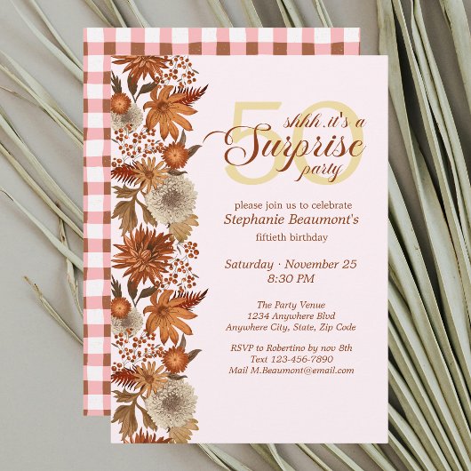 Invitation Fleur d'automne de la femme surprise 50e anniversa