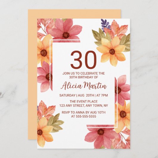 Invitation Fleur d'automne de l'orange brûlé N'importe quel â (Devant / Derrière)