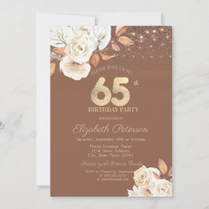 Invitation Fleur d'Automne Pailletée Terre Cuite 65e Annivers