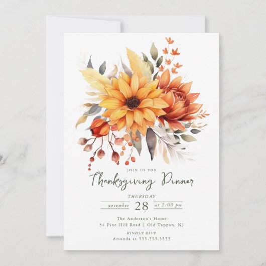 Invitation Fleur d'automne Thanksgiving (Devant)