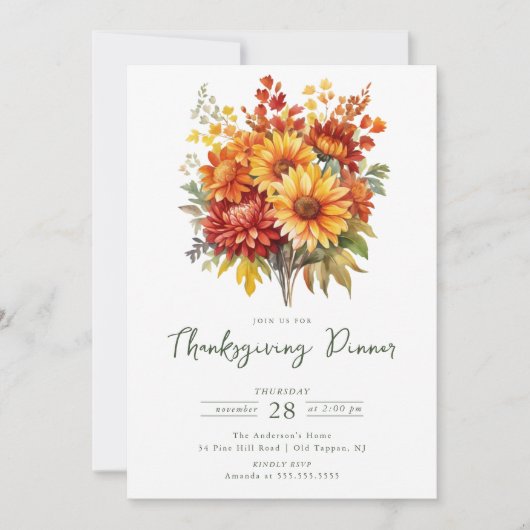 Invitation Fleur d'automne Thanksgiving (Devant)