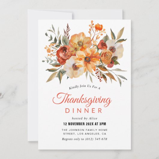 Invitation Fleur d'automne Thanksgiving dîner (Devant)