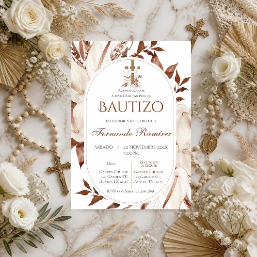 Invitation Fleur de baptême bohème espagnol