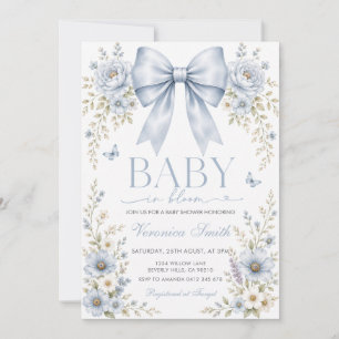 Invitation Fleur de bébé au ruban bleu poussiéreux Baby Showe