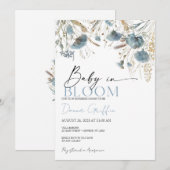 Invitation Fleur de Bébé Bohème Bleu (Devant / Derrière)