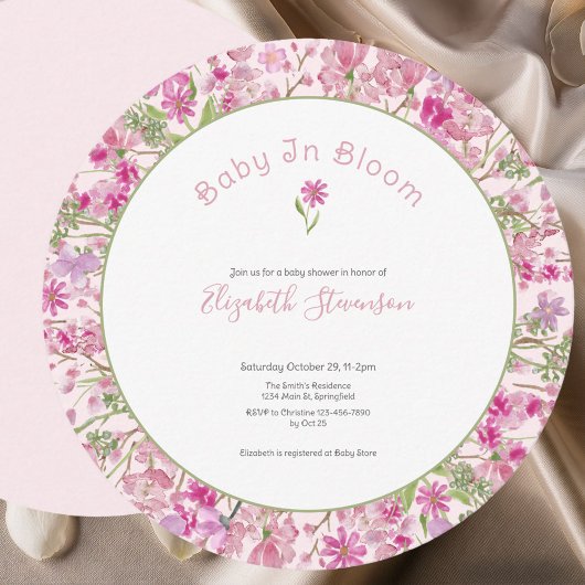 Invitation Fleur de bébé rose Fête de bébé fille