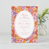 Invitation Fleur de bébé Rose Rétro Fête de Bébé Groovy (Debout devant)